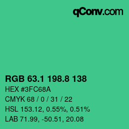 カラーコード: RGB 63.1 198.8 138 | qconv.com