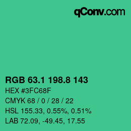 カラーコード: RGB 63.1 198.8 143 | qconv.com