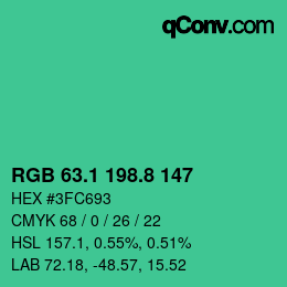 カラーコード: RGB 63.1 198.8 147 | qconv.com