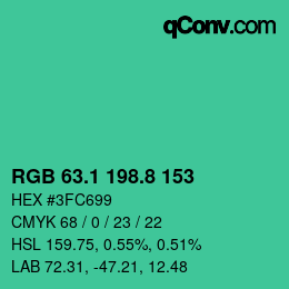 カラーコード: RGB 63.1 198.8 153 | qconv.com