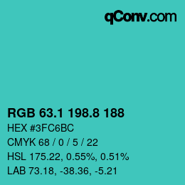 カラーコード: RGB 63.1 198.8 188 | qconv.com