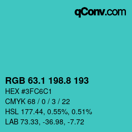 Color code: RGB 63.1 198.8 193 | qconv.com