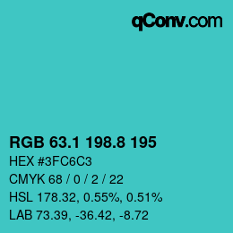 カラーコード: RGB 63.1 198.8 195 | qconv.com