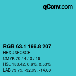 カラーコード: RGB 63.1 198.8 207 | qconv.com