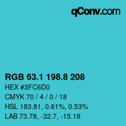 カラーコード: RGB 63.1 198.8 208 | qconv.com