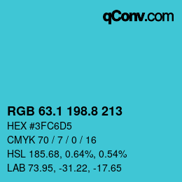 Color code: RGB 63.1 198.8 213 | qconv.com