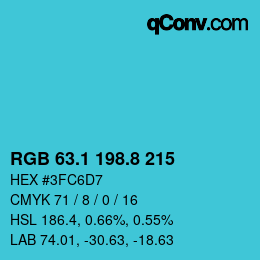 カラーコード: RGB 63.1 198.8 215 | qconv.com