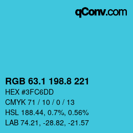 カラーコード: RGB 63.1 198.8 221 | qconv.com