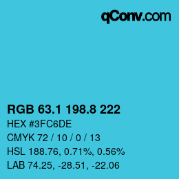 Color code: RGB 63.1 198.8 222 | qconv.com