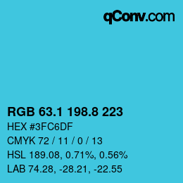 Color code: RGB 63.1 198.8 223 | qconv.com