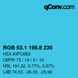カラーコード: RGB 63.1 198.8 230 | qconv.com