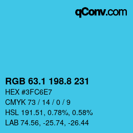 カラーコード: RGB 63.1 198.8 231 | qconv.com