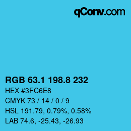 カラーコード: RGB 63.1 198.8 232 | qconv.com