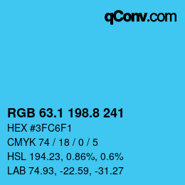 Color code: RGB 63.1 198.8 241 | qconv.com