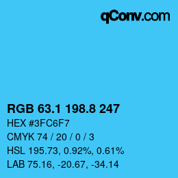 Color code: RGB 63.1 198.8 247 | qconv.com