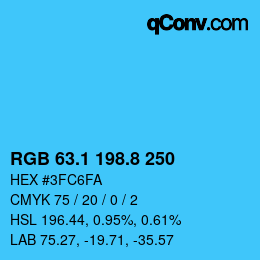 Color code: RGB 63.1 198.8 250 | qconv.com