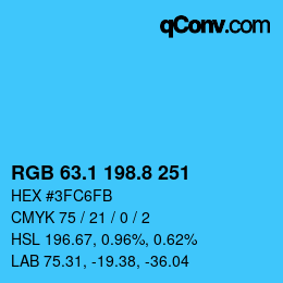 カラーコード: RGB 63.1 198.8 251 | qconv.com