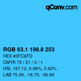 カラーコード: RGB 63.1 198.8 253 | qconv.com