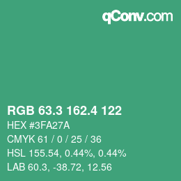 カラーコード: RGB 63.3 162.4 122 | qconv.com