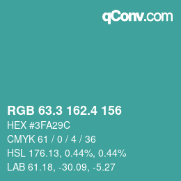 カラーコード: RGB 63.3 162.4 156 | qconv.com