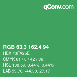 カラーコード: RGB 63.3 162.4 94 | qconv.com