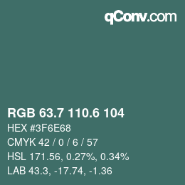 カラーコード: RGB 63.7 110.6 104 | qconv.com