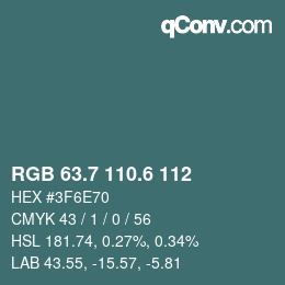 カラーコード: RGB 63.7 110.6 112 | qconv.com