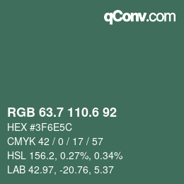 カラーコード: RGB 63.7 110.6 92 | qconv.com