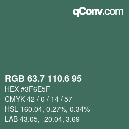 カラーコード: RGB 63.7 110.6 95 | qconv.com