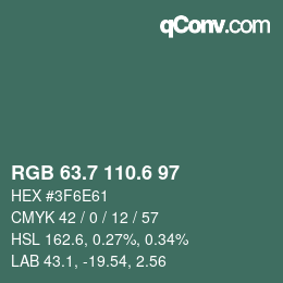 カラーコード: RGB 63.7 110.6 97 | qconv.com