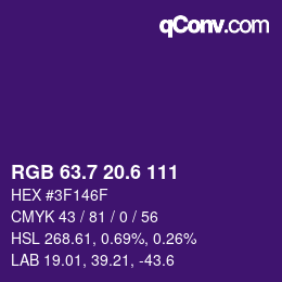 カラーコード: RGB 63.7 20.6 111 | qconv.com