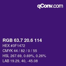 カラーコード: RGB 63.7 20.6 114 | qconv.com