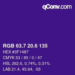 カラーコード: RGB 63.7 20.6 135 | qconv.com