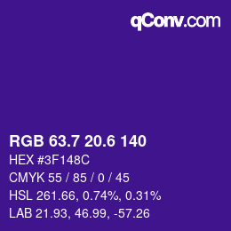 カラーコード: RGB 63.7 20.6 140 | qconv.com