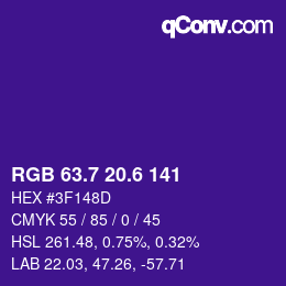 カラーコード: RGB 63.7 20.6 141 | qconv.com