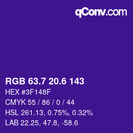 カラーコード: RGB 63.7 20.6 143 | qconv.com