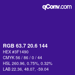 カラーコード: RGB 63.7 20.6 144 | qconv.com