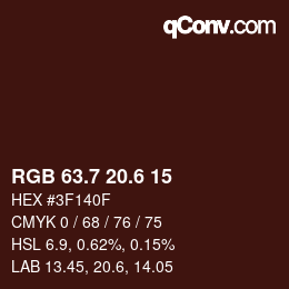 カラーコード: RGB 63.7 20.6 15 | qconv.com