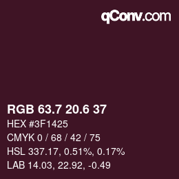 カラーコード: RGB 63.7 20.6 37 | qconv.com