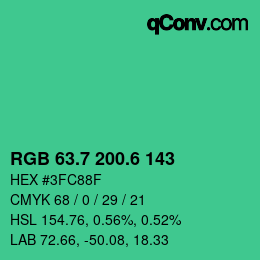 カラーコード: RGB 63.7 200.6 143 | qconv.com