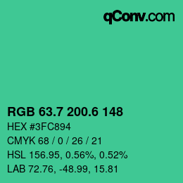 カラーコード: RGB 63.7 200.6 148 | qconv.com