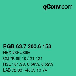カラーコード: RGB 63.7 200.6 158 | qconv.com