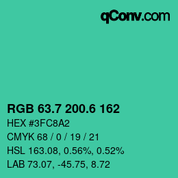 カラーコード: RGB 63.7 200.6 162 | qconv.com