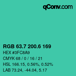 カラーコード: RGB 63.7 200.6 169 | qconv.com