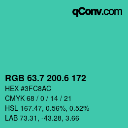 カラーコード: RGB 63.7 200.6 172 | qconv.com