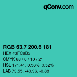 カラーコード: RGB 63.7 200.6 181 | qconv.com