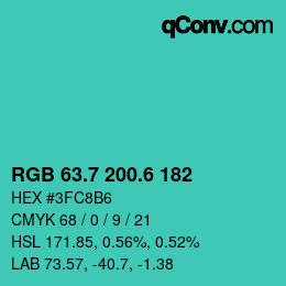 カラーコード: RGB 63.7 200.6 182 | qconv.com