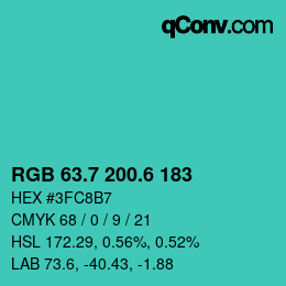 カラーコード: RGB 63.7 200.6 183 | qconv.com