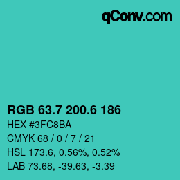 カラーコード: RGB 63.7 200.6 186 | qconv.com