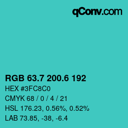 カラーコード: RGB 63.7 200.6 192 | qconv.com